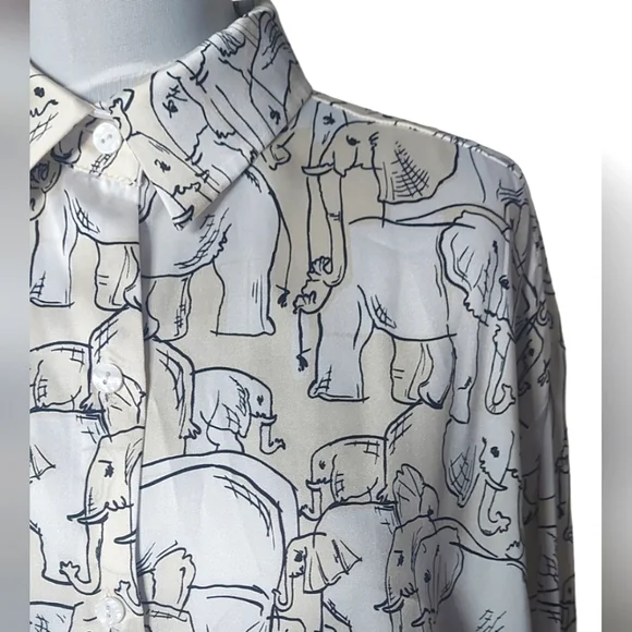 Zara Oversized Elephant Print Shirt Size M Satin Blouse White & Ivory BNWOT - Picture 1 of 8